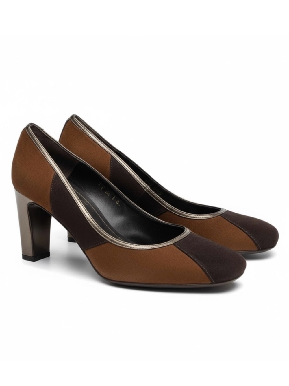 Paco Herrera ✿ Patchwork Contrast Metallic Heels Pumps ✿ Brown Suede ✿ Spain 40